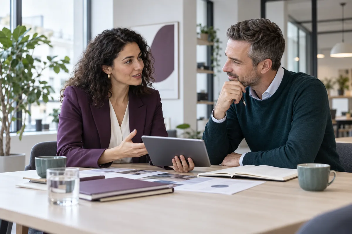 Consultants discussing a business project