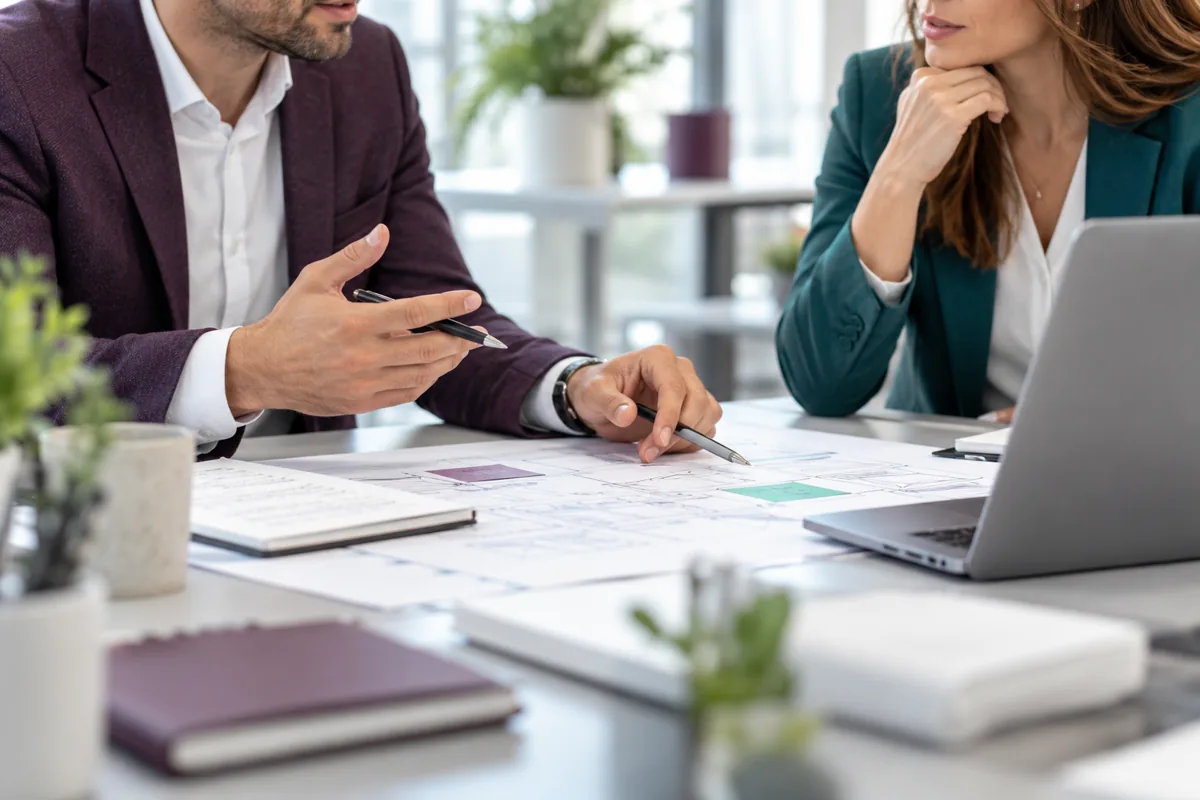 Business consultants reviewing project requirements